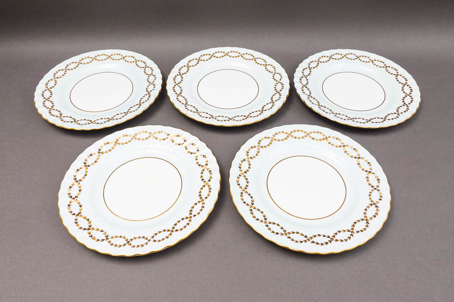 Minton England S600 Gold Laurel Leaves Light Blue Salad Dessert Plate Set Of 6