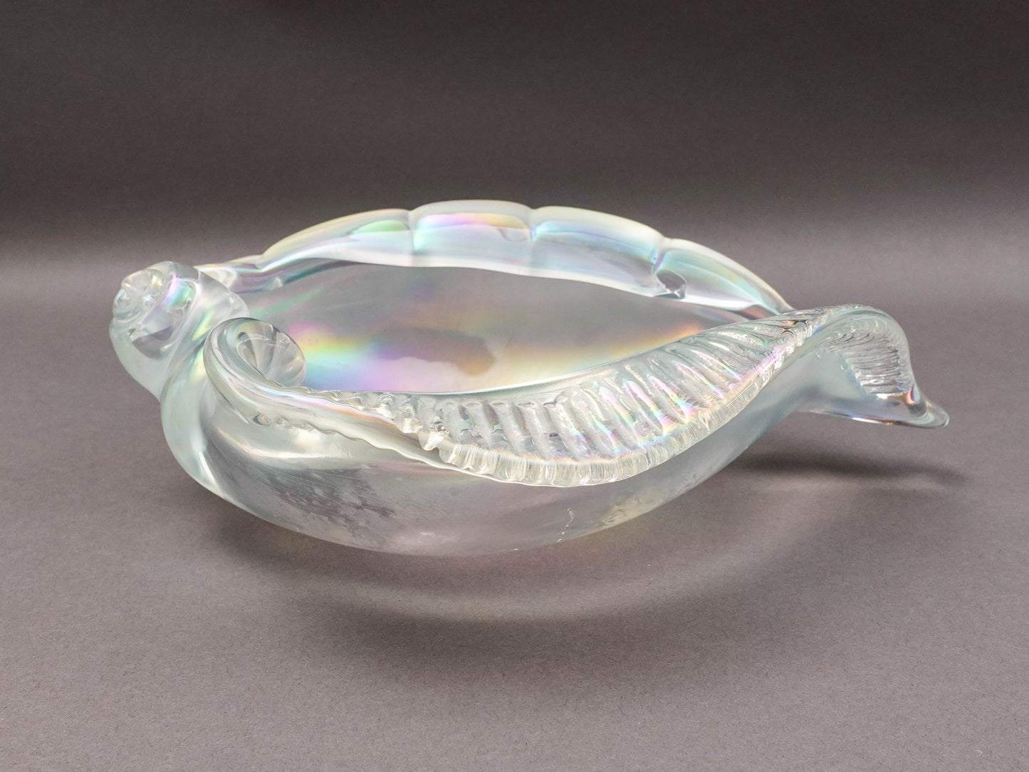 Licio Zanetti Signed Murano Italy Iridescent Conch Shell Glass Bowl Sculpture