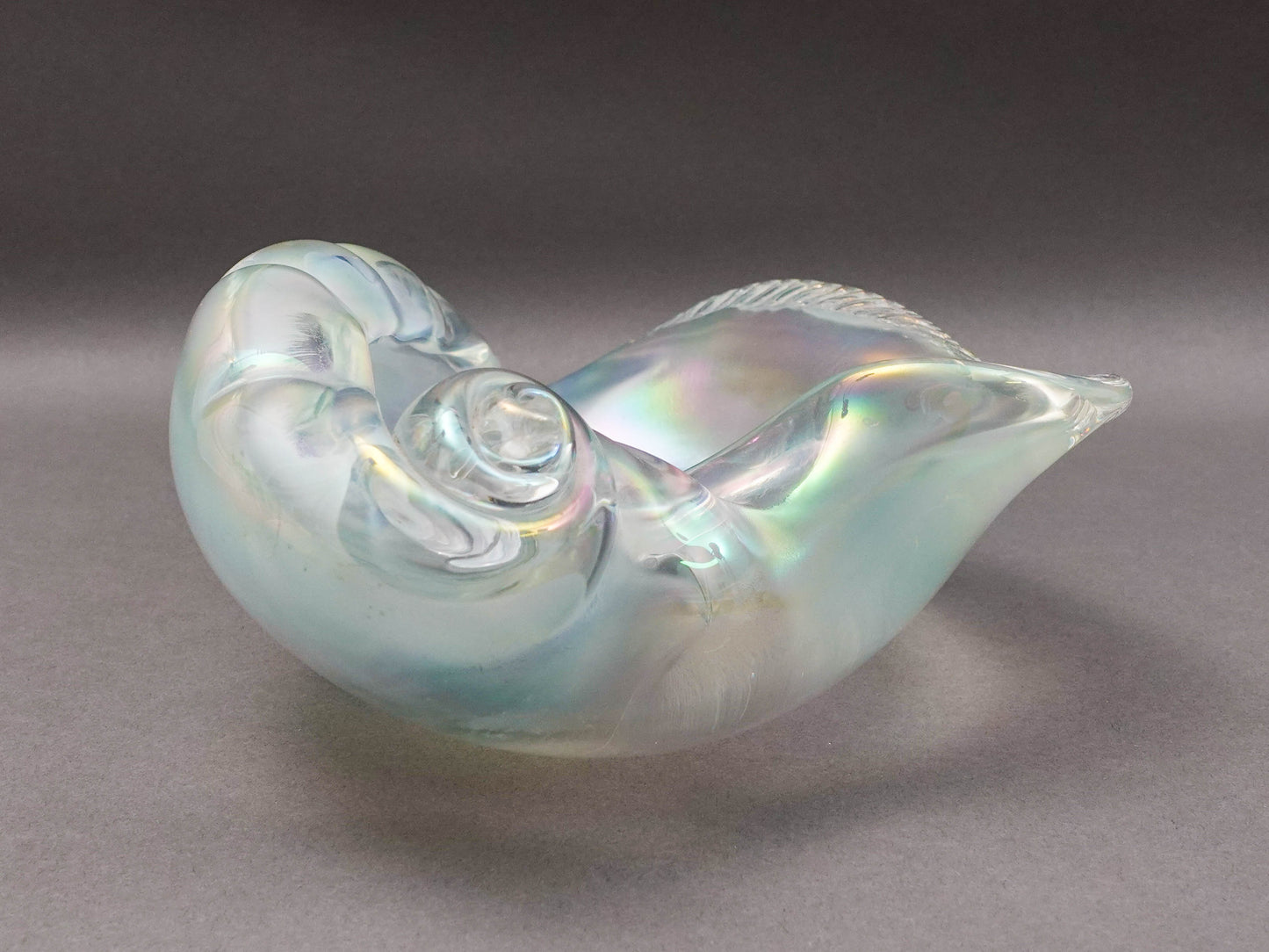 Licio Zanetti Signed Murano Italy Iridescent Conch Shell Glass Bowl Sculpture
