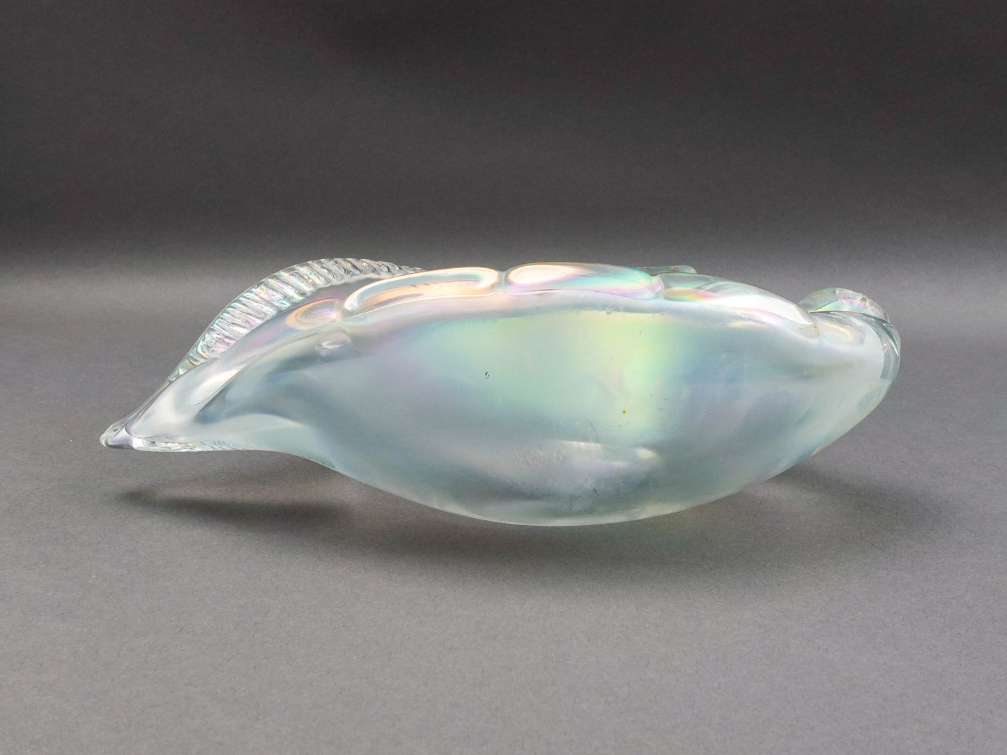 Licio Zanetti Signed Murano Italy Iridescent Conch Shell Glass Bowl Sculpture
