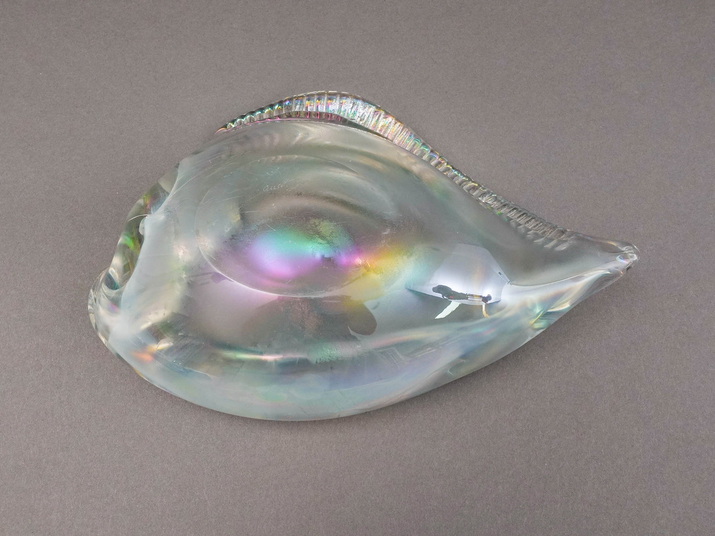 Licio Zanetti Signed Murano Italy Iridescent Conch Shell Glass Bowl Sculpture