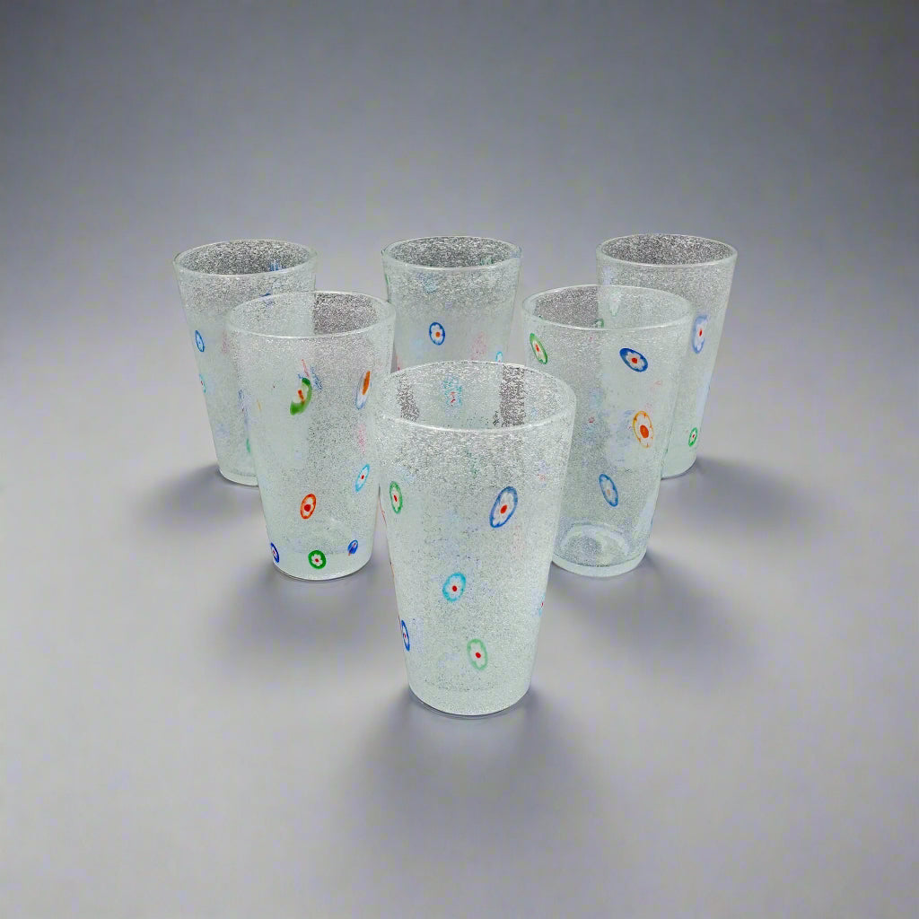 Crate & Barrel Zazz Millefiori 5 5/8" Highball Tumbler Glasses Set Of 6