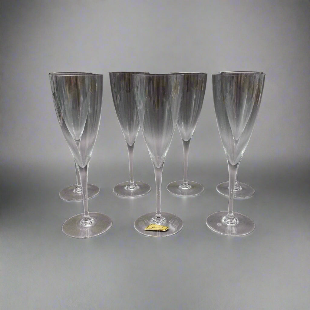Baccarat Crystal France Dom Perignon 8 7/8" Fluted Water Goblet Glasses Set Of 7