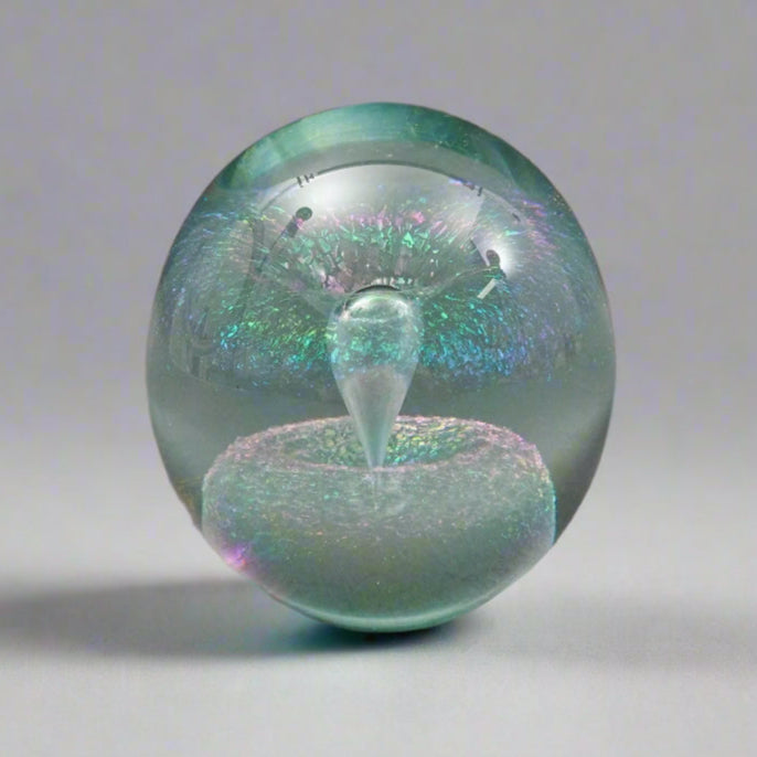 Robert Eickholt 1998 Iridescent Rainbow Dichroic Fountain Art Glass Paperweight