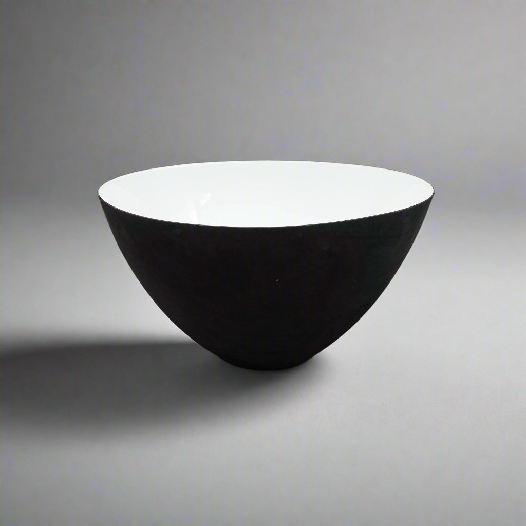 Krenit Denmark Herbert Krenchel Matte Black White Enamel Salad Serving Bowl