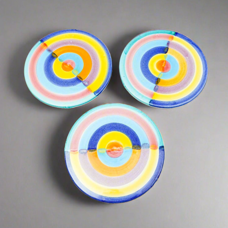 Italian Hand Painted Colorful Pottery Round 7 1/4" Trivet Hot Plate Set Of 3