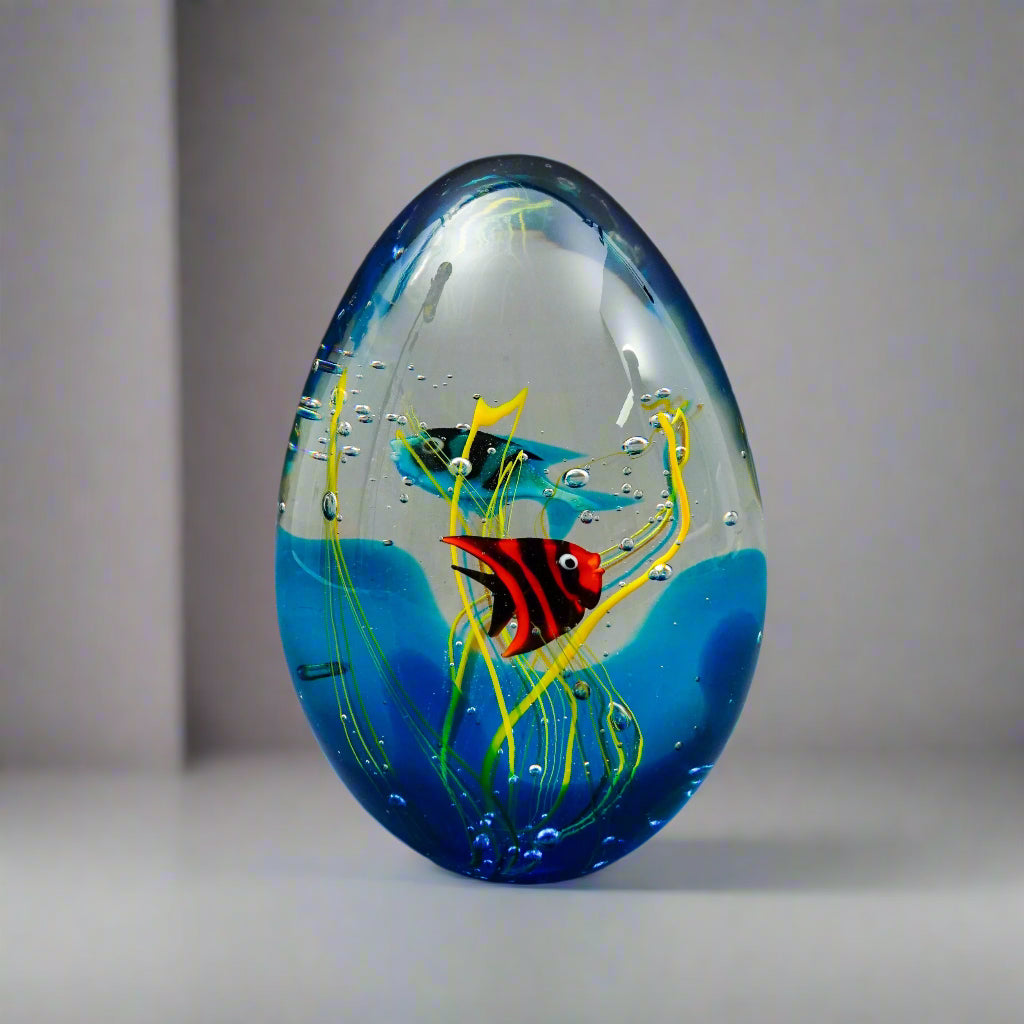 Elio Raffaeli Oggetti Murano Large Art Glass Fish Aquarium Egg Shaped Sculpture