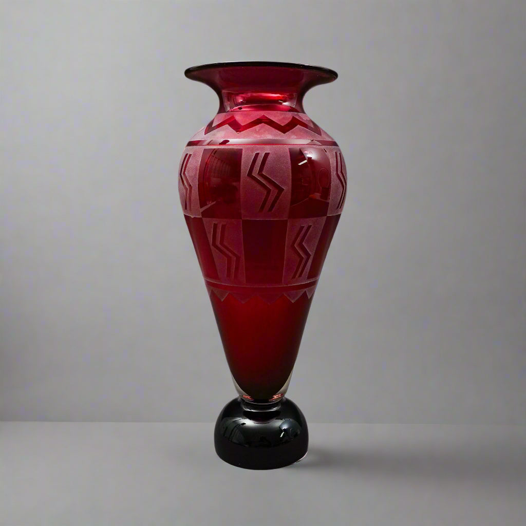 Steven Correia Signed 1988 Red Cameo Art Glass Limited Edition Vase 12 1/2"