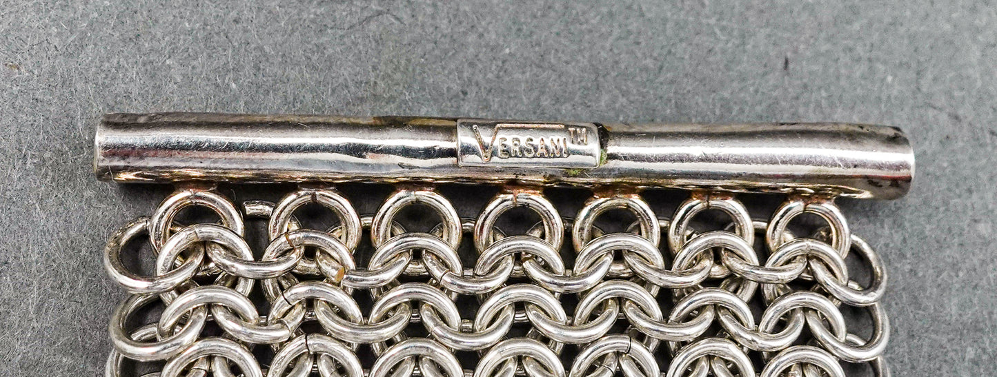 Versani 925 Sterling Silver Vintage Heavy Wide Mesh Chain Bracelet 102.7 Grams