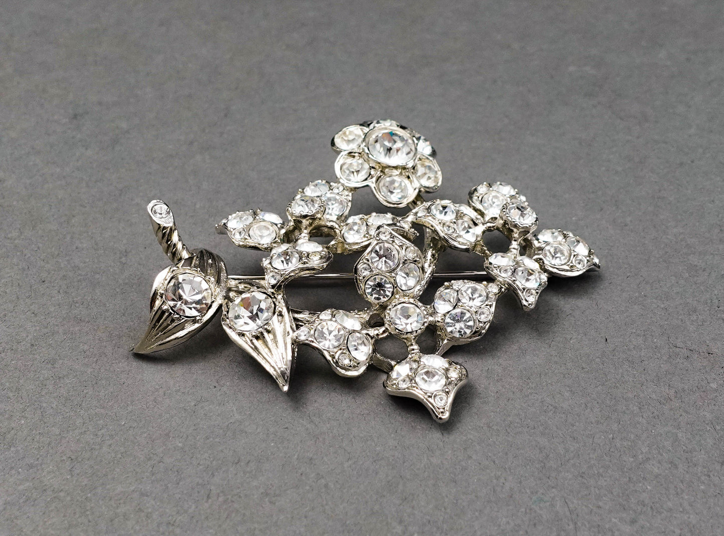 Sonia Rykiel Paris Silvertone Rhinestone Floral Pin Brooch