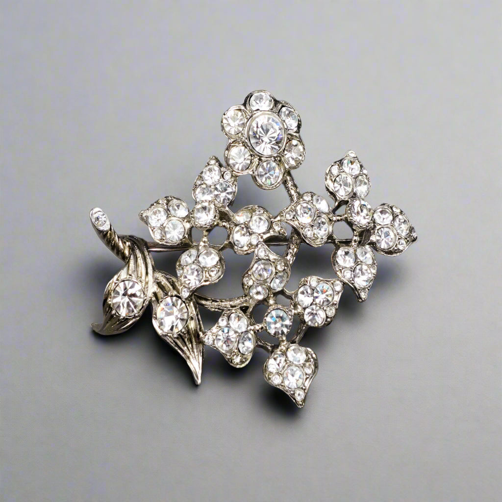 Sonia Rykiel Paris Silvertone Rhinestone Floral Pin Brooch