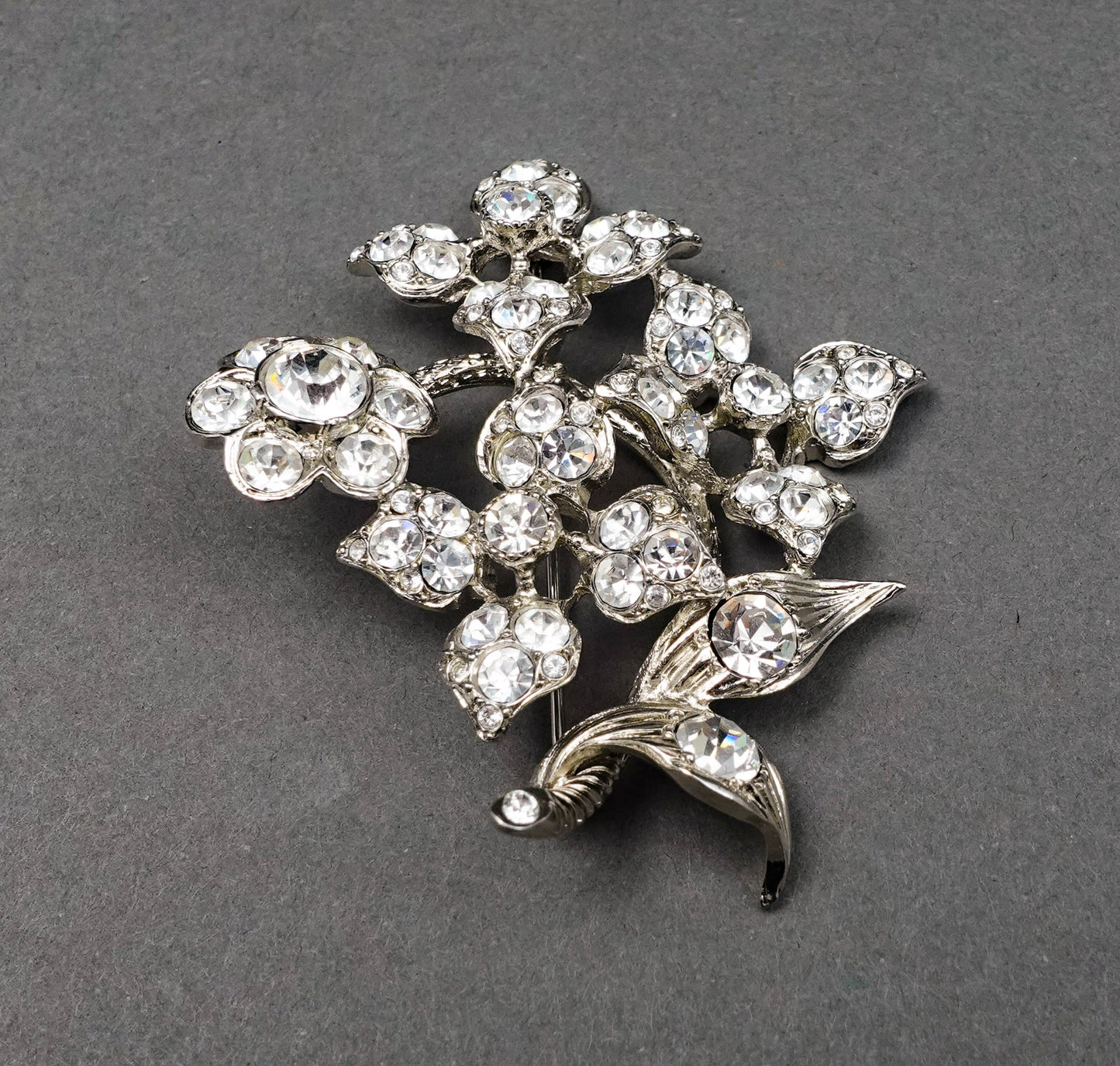 Sonia Rykiel Paris Silvertone Rhinestone Floral Pin Brooch