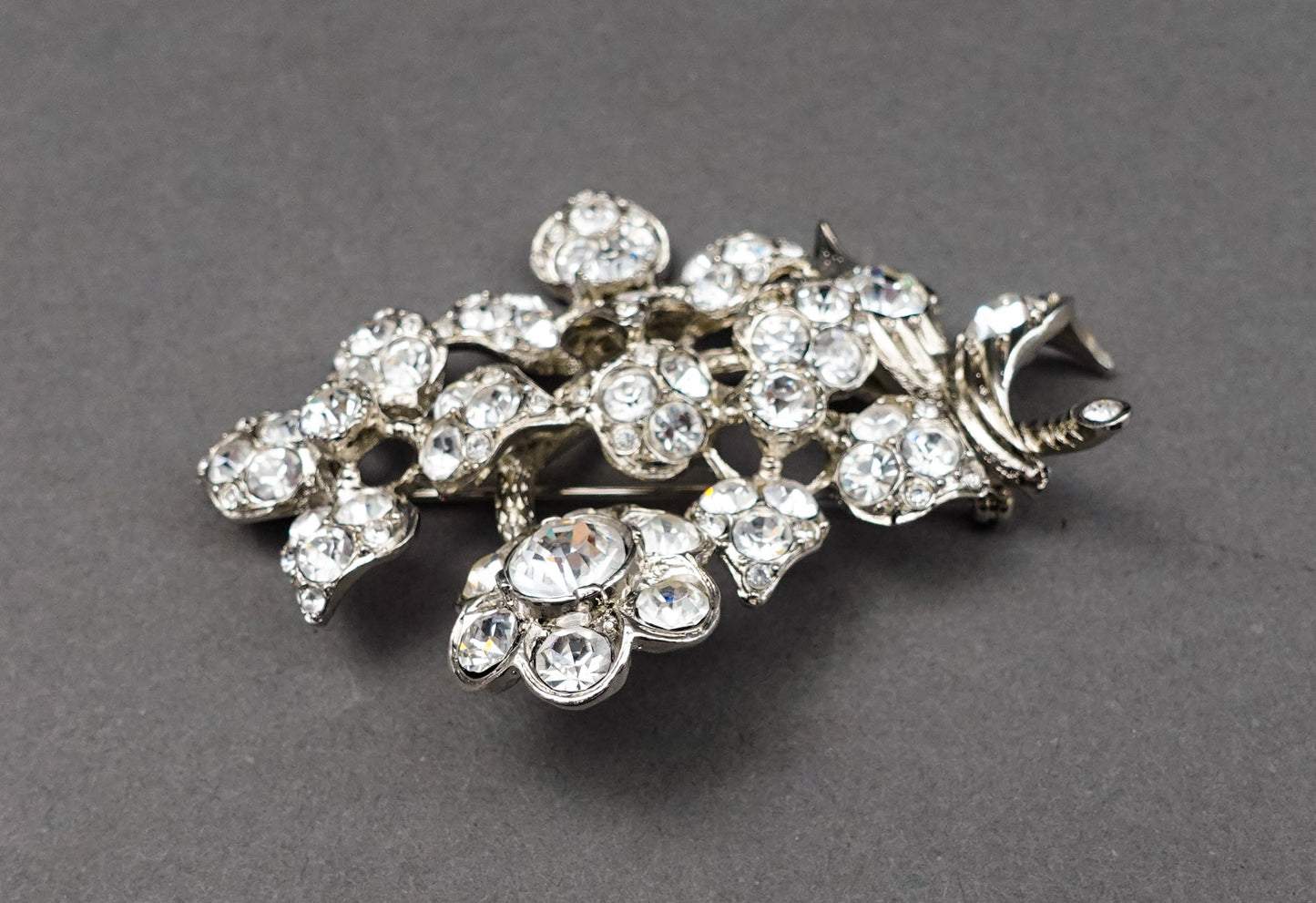 Sonia Rykiel Paris Silvertone Rhinestone Floral Pin Brooch