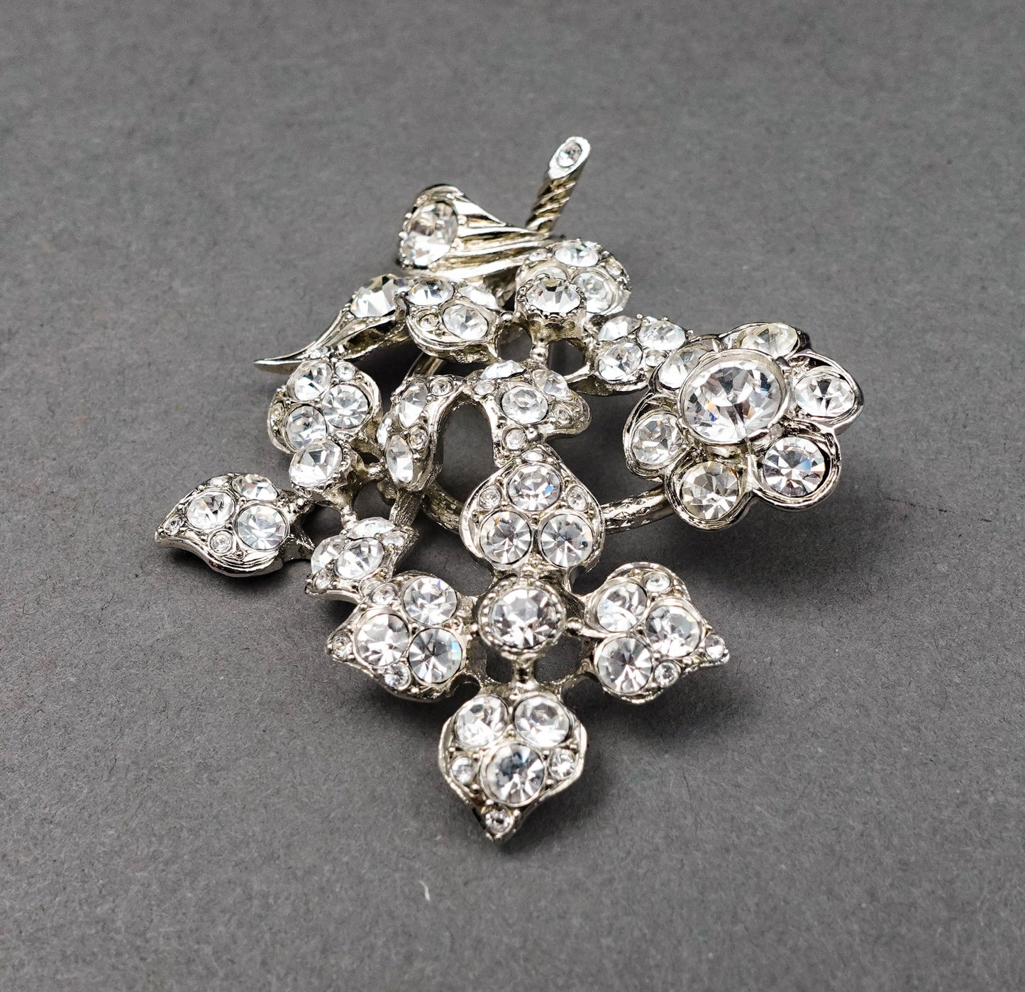 Sonia Rykiel Paris Silvertone Rhinestone Floral Pin Brooch