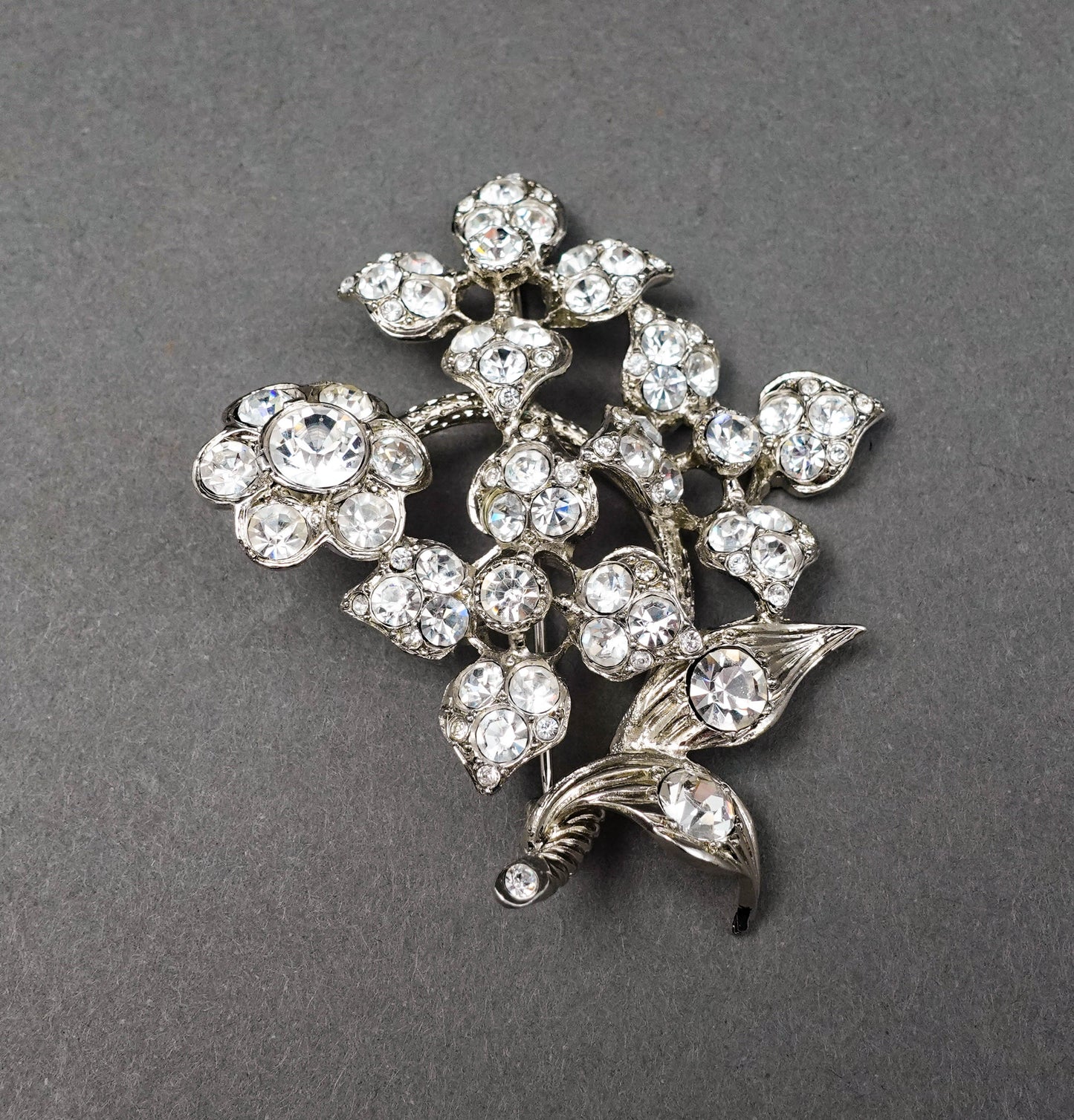 Sonia Rykiel Paris Silvertone Rhinestone Floral Pin Brooch