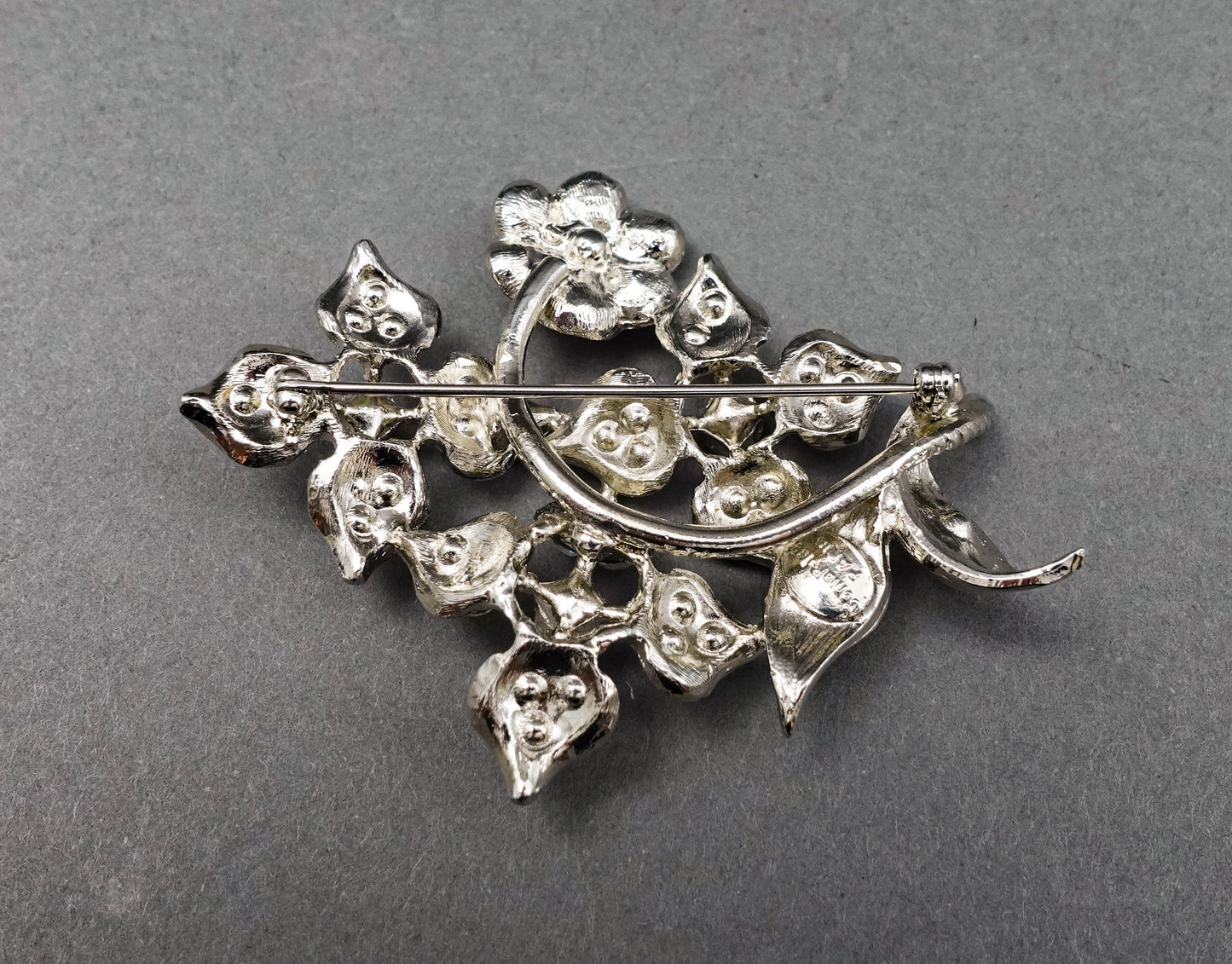Sonia Rykiel Paris Silvertone Rhinestone Floral Pin Brooch