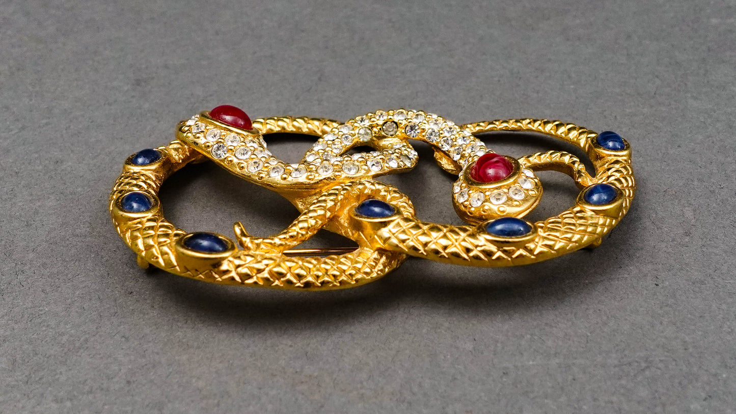 KJL Kennenth Jay Lane For Avon Cabochon Rhinestone Medusa Snake Pin Brooch
