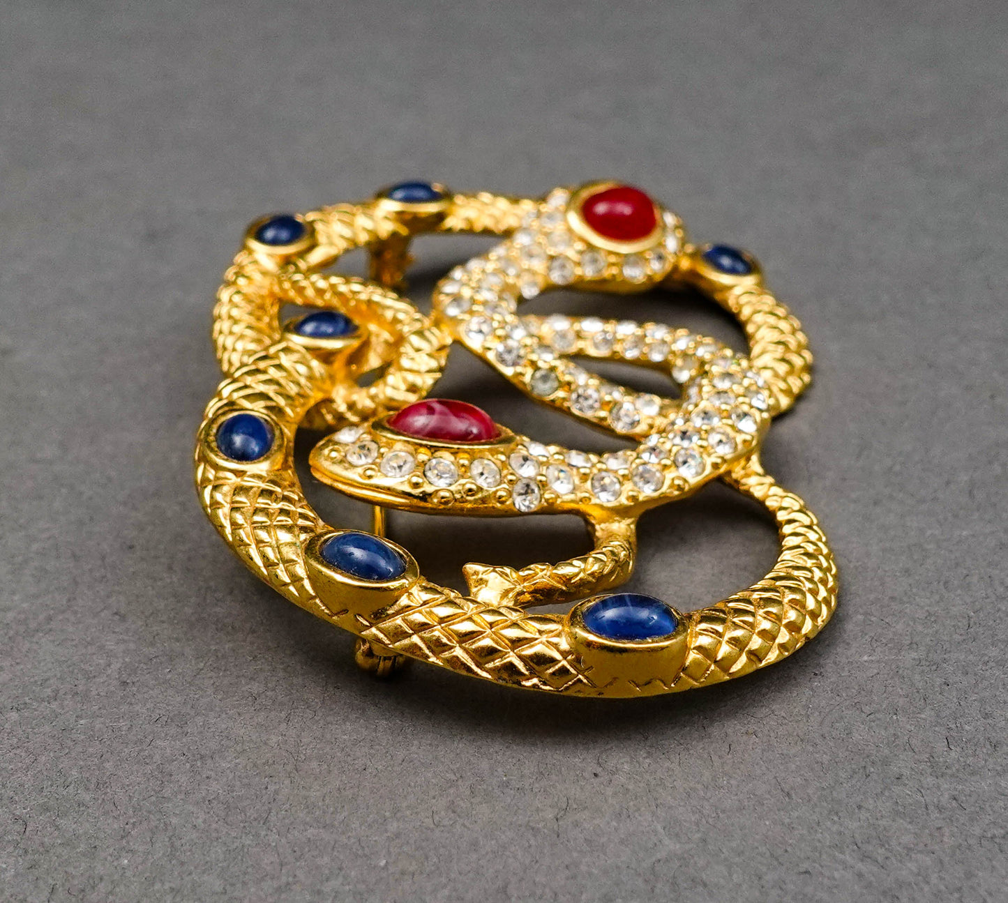 KJL Kennenth Jay Lane For Avon Cabochon Rhinestone Medusa Snake Pin Brooch