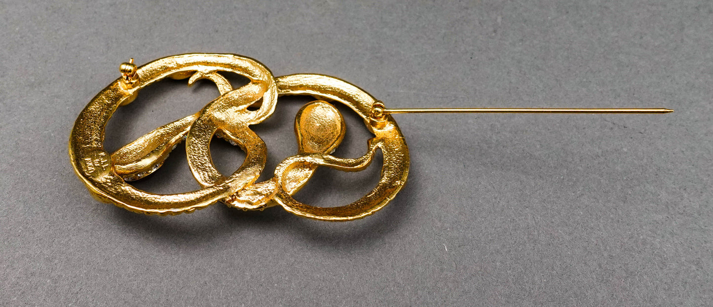 KJL Kennenth Jay Lane For Avon Cabochon Rhinestone Medusa Snake Pin Brooch