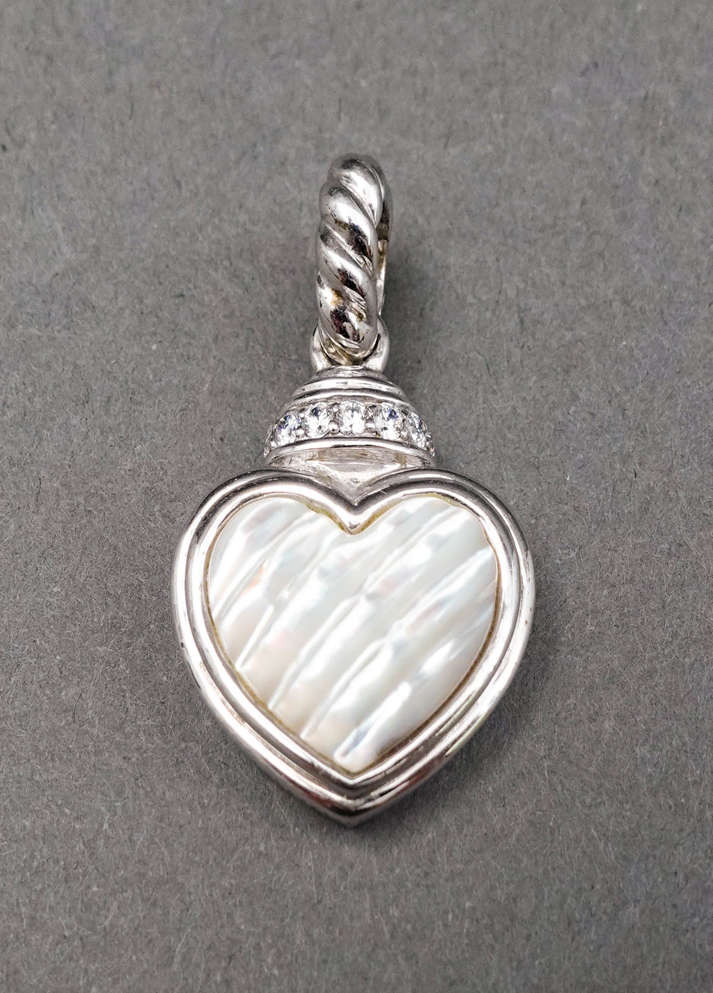 Judith Ripka Sterling Silver Mother Of Pearl CZ Heart Charm Pendant Enhancer