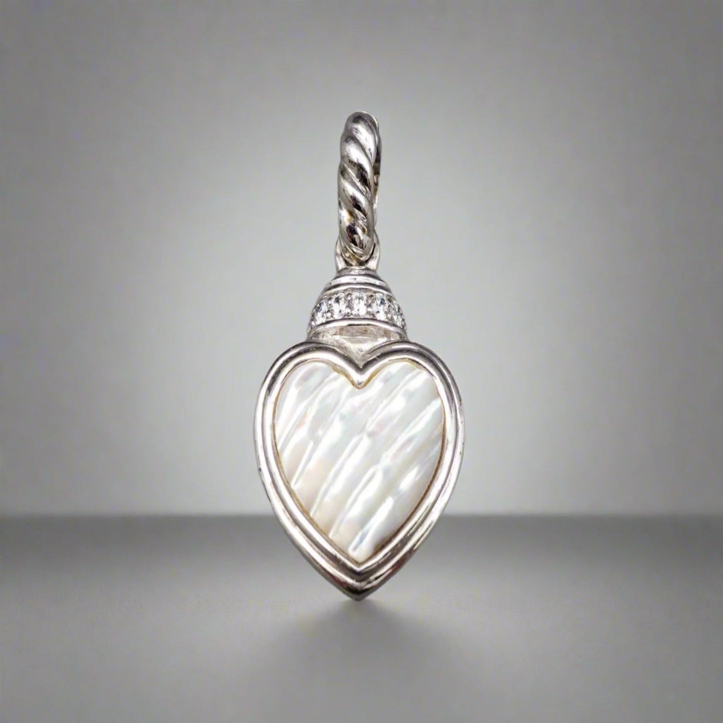 Judith Ripka Sterling Silver Mother Of Pearl CZ Heart Charm Pendant Enhancer