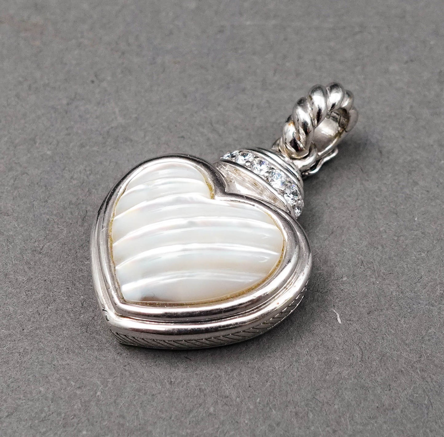 Judith Ripka Sterling Silver Mother Of Pearl CZ Heart Charm Pendant Enhancer