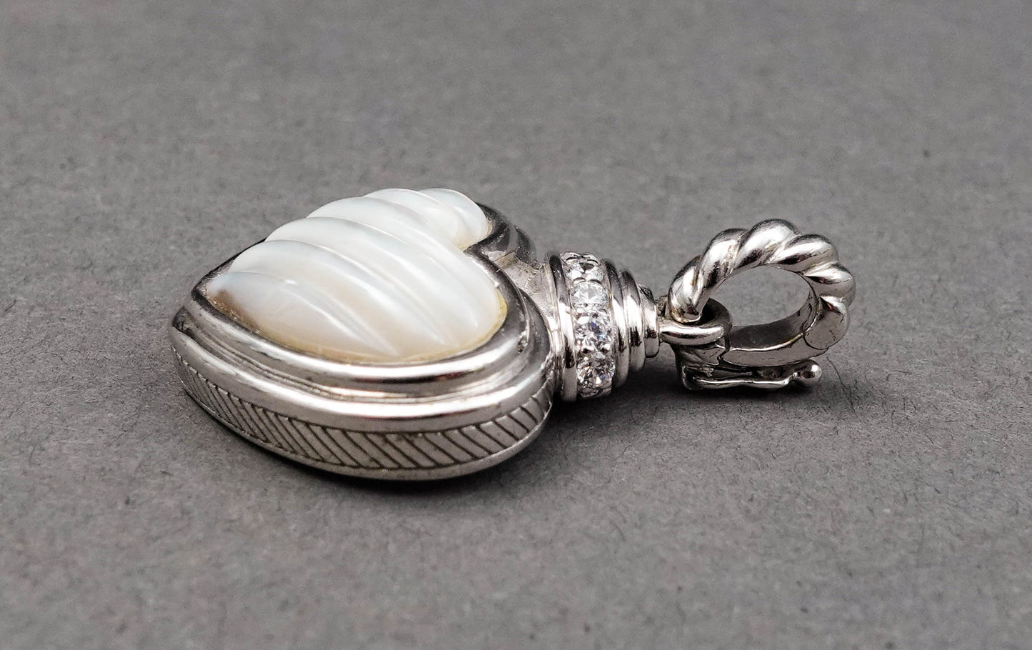 Judith Ripka Sterling Silver Mother Of Pearl CZ Heart Charm Pendant Enhancer