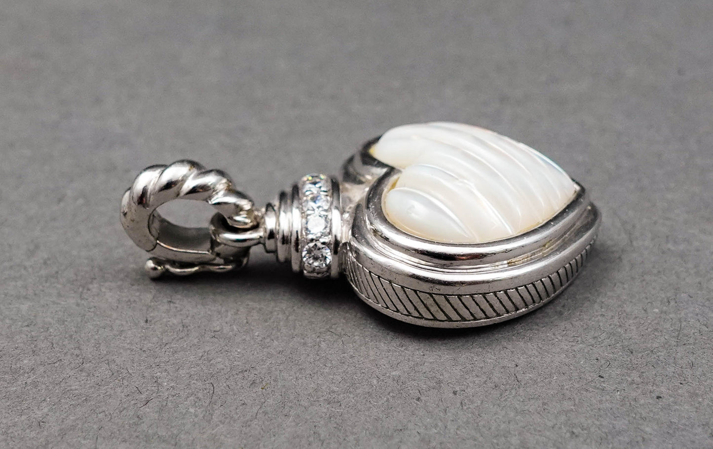 Judith Ripka Sterling Silver Mother Of Pearl CZ Heart Charm Pendant Enhancer