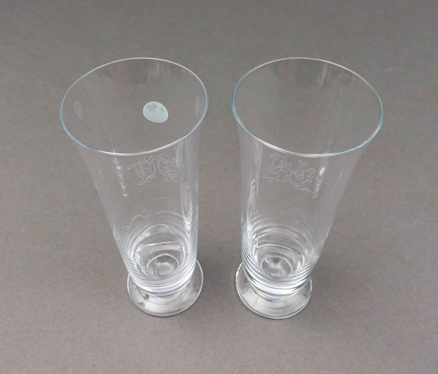 Tiffany & Co Signed Turtle Hare Rabbit Fluted Champagne Crystal Glass Set Of 2