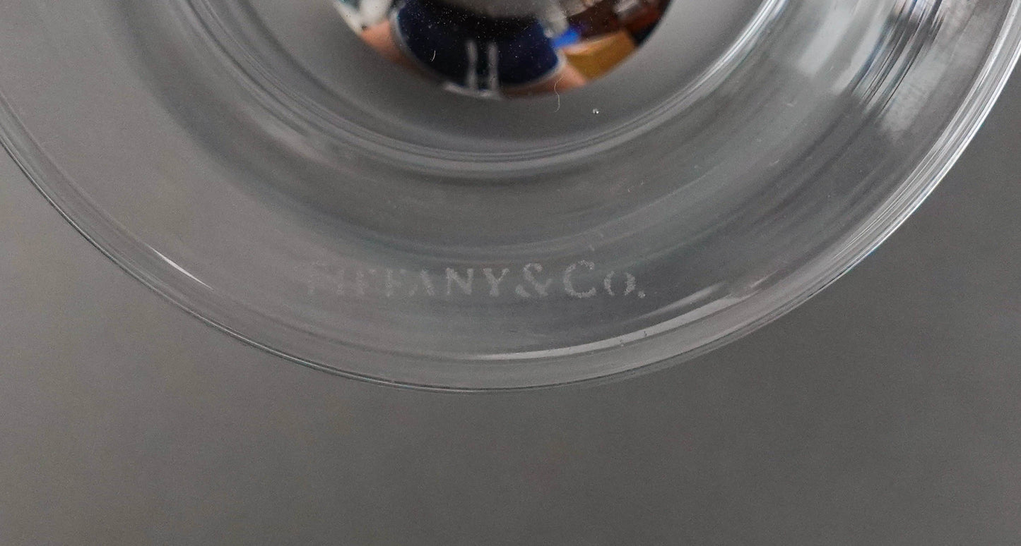 Tiffany & Co Signed Turtle Hare Rabbit Fluted Champagne Crystal Glass Set Of 2