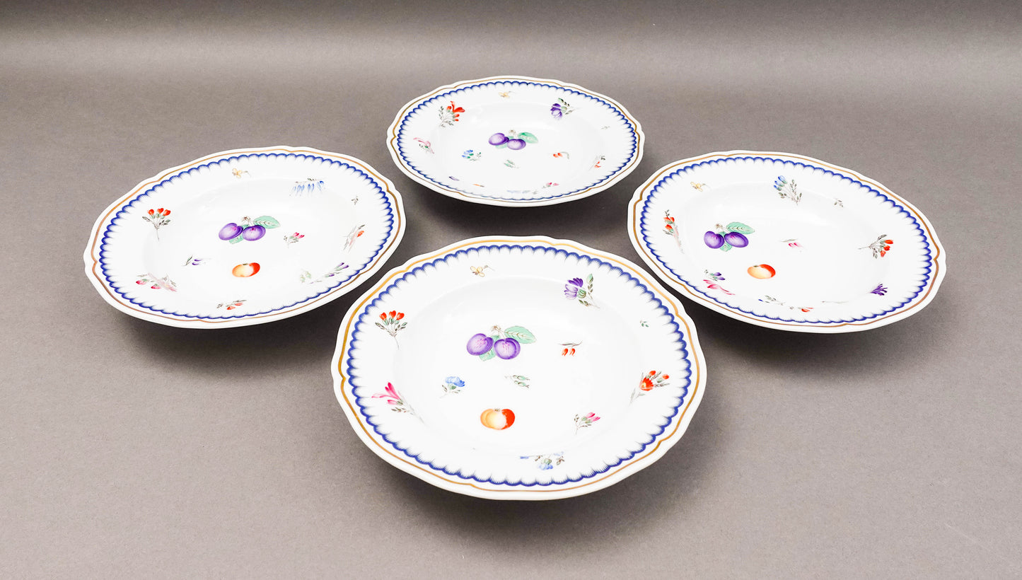 Richard Ginori Italian Fruits Porcelain 7 7/8" Rimmed Soup Bowls Set Of 4