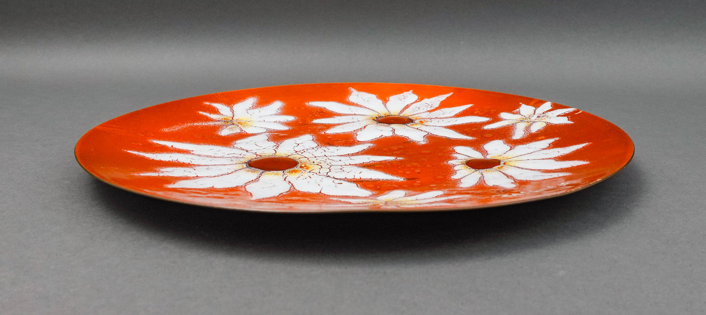 Sasha Brastoff California MCM Floral Daisies Enamel On Copper Hanging Plate 13"