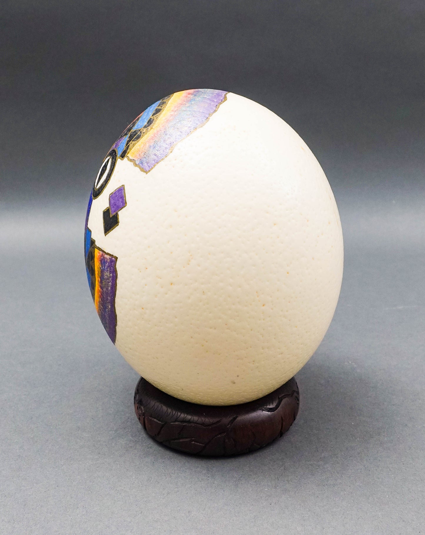 Misha Zimbabwe Zambia Hand Painted Barotse Water Spirit Mask Ostrich Egg & Stand