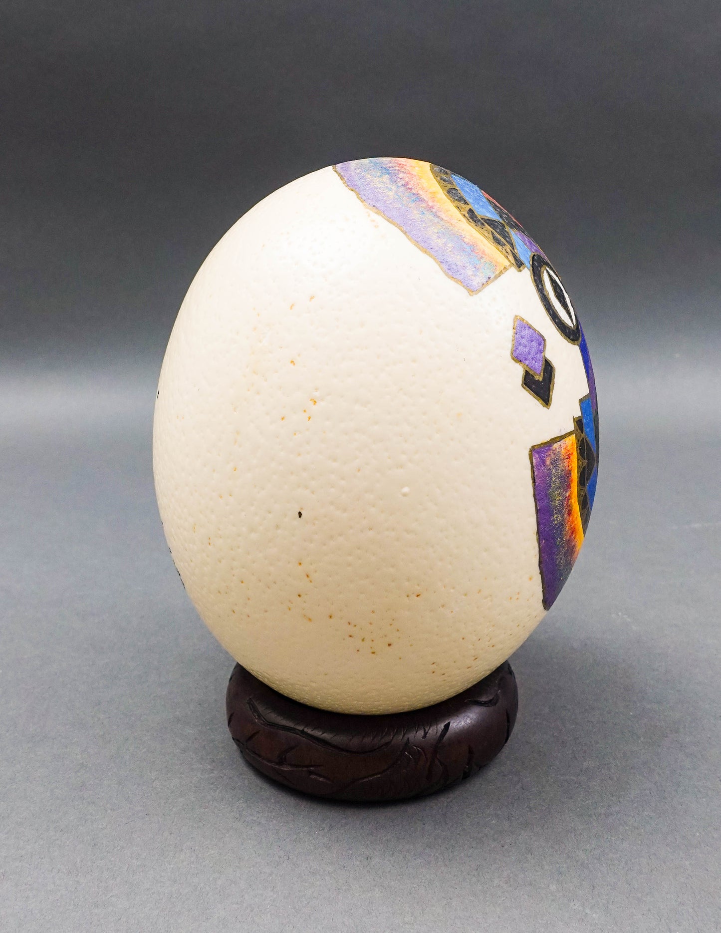 Misha Zimbabwe Zambia Hand Painted Barotse Water Spirit Mask Ostrich Egg & Stand