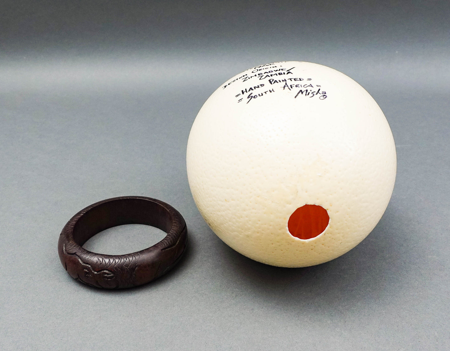 Misha Zimbabwe Zambia Hand Painted Barotse Water Spirit Mask Ostrich Egg & Stand
