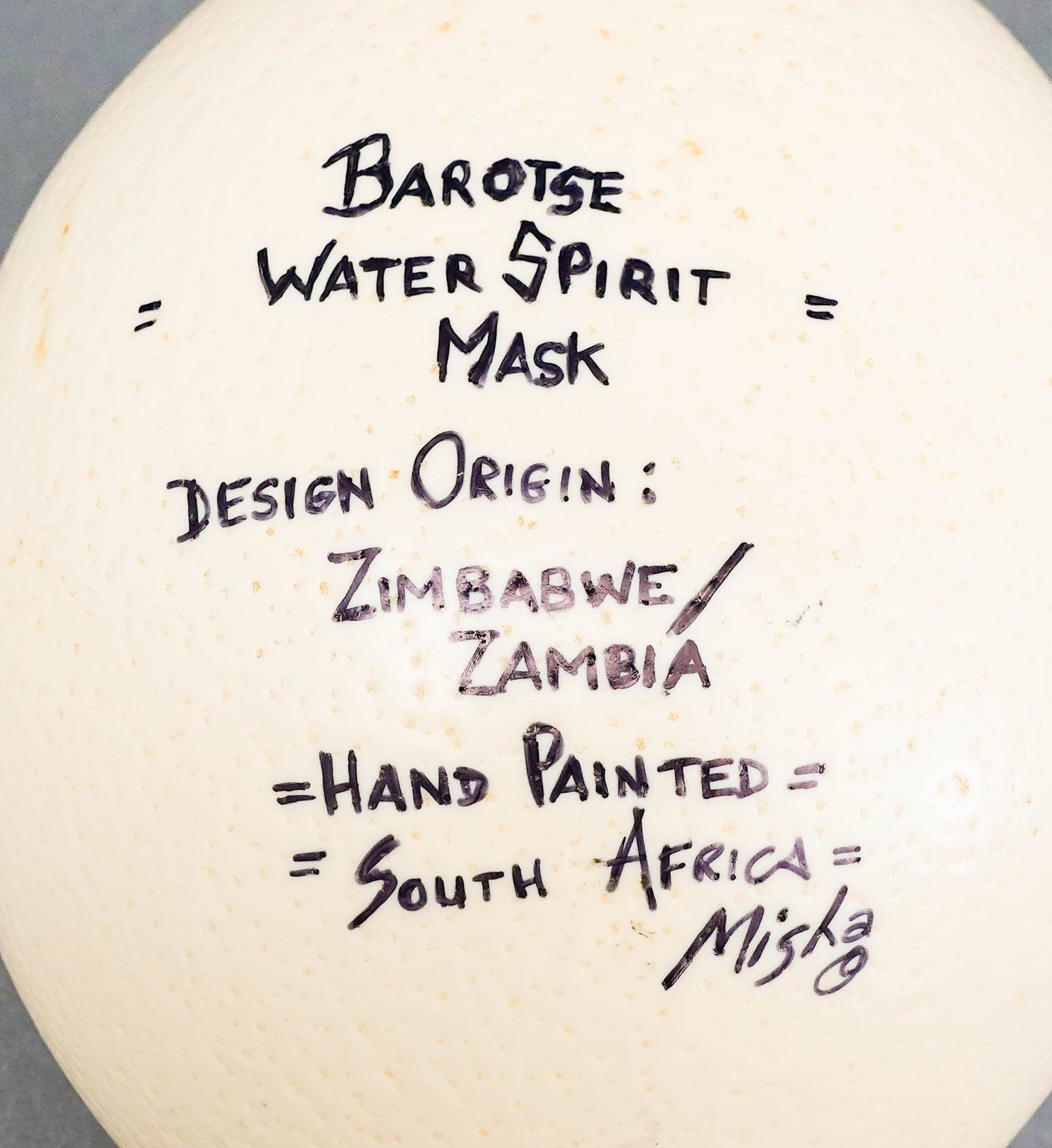 Misha Zimbabwe Zambia Hand Painted Barotse Water Spirit Mask Ostrich Egg & Stand