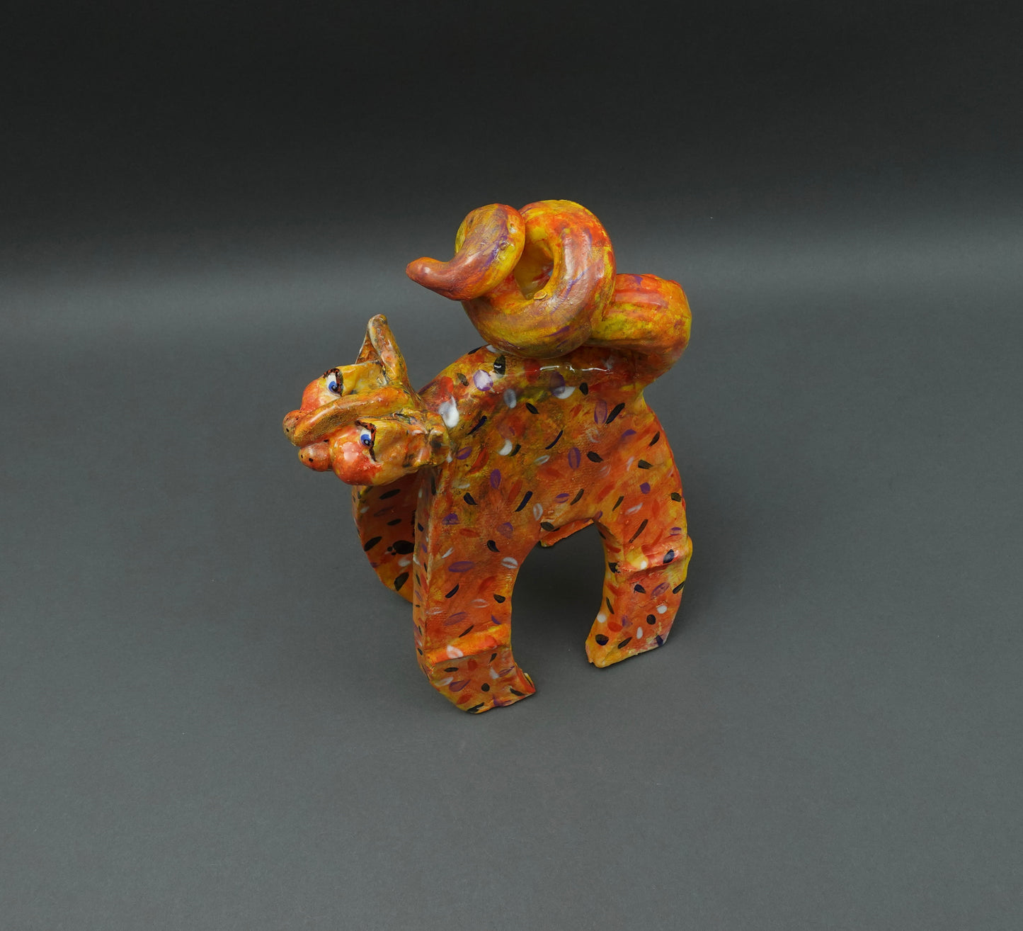 Whimsical Signed Studio Art Pottery Ceramic Cat Figurine Sculpture 11 1/4"