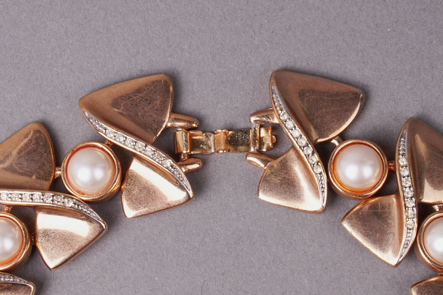 Craft Vintage Gold Tone Demi Pave Rhinestone Faux Pearl Choker Necklace Earrings