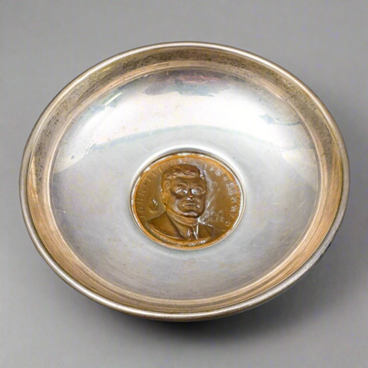 Commemorative 1962 John F. Kennedy JFK Medal & Sterling Silver Change Bowl Dish