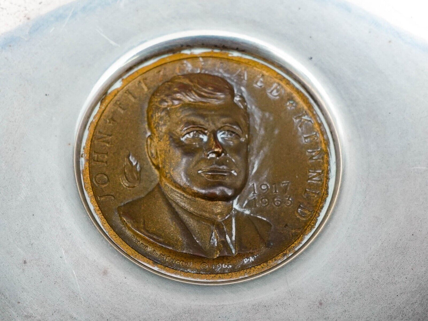 Commemorative 1962 John F. Kennedy JFK Medal & Sterling Silver Change Bowl Dish