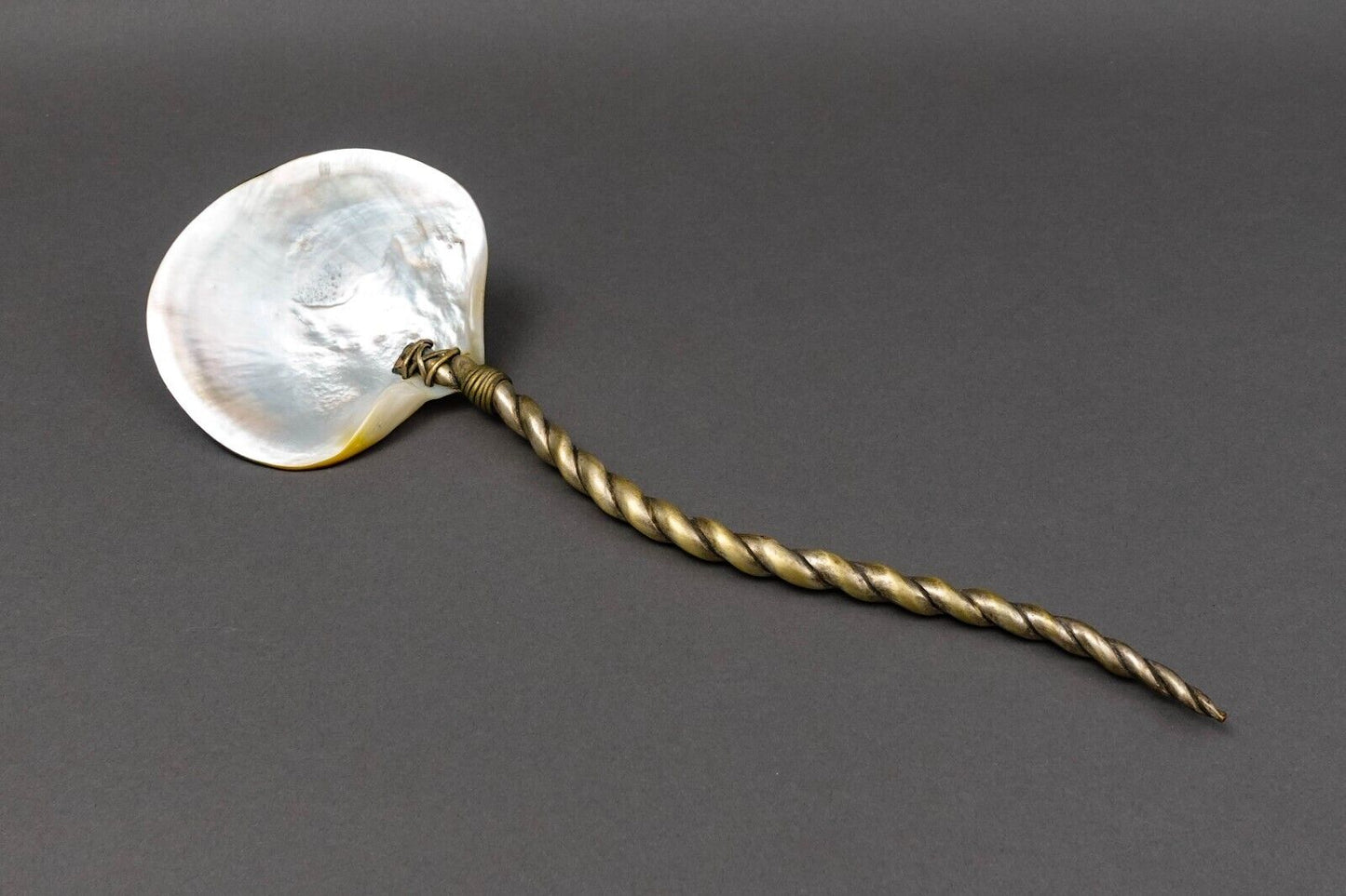 Antique Art Nouveau Mother Of Pearl Silver Plate Serving Spoon Serpentine Handle