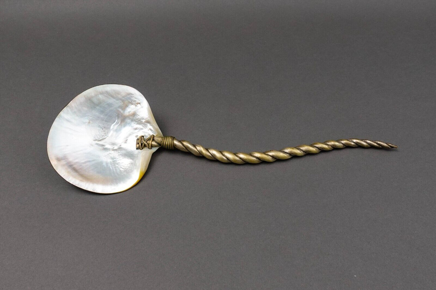 Antique Art Nouveau Mother Of Pearl Silver Plate Serving Spoon Serpentine Handle