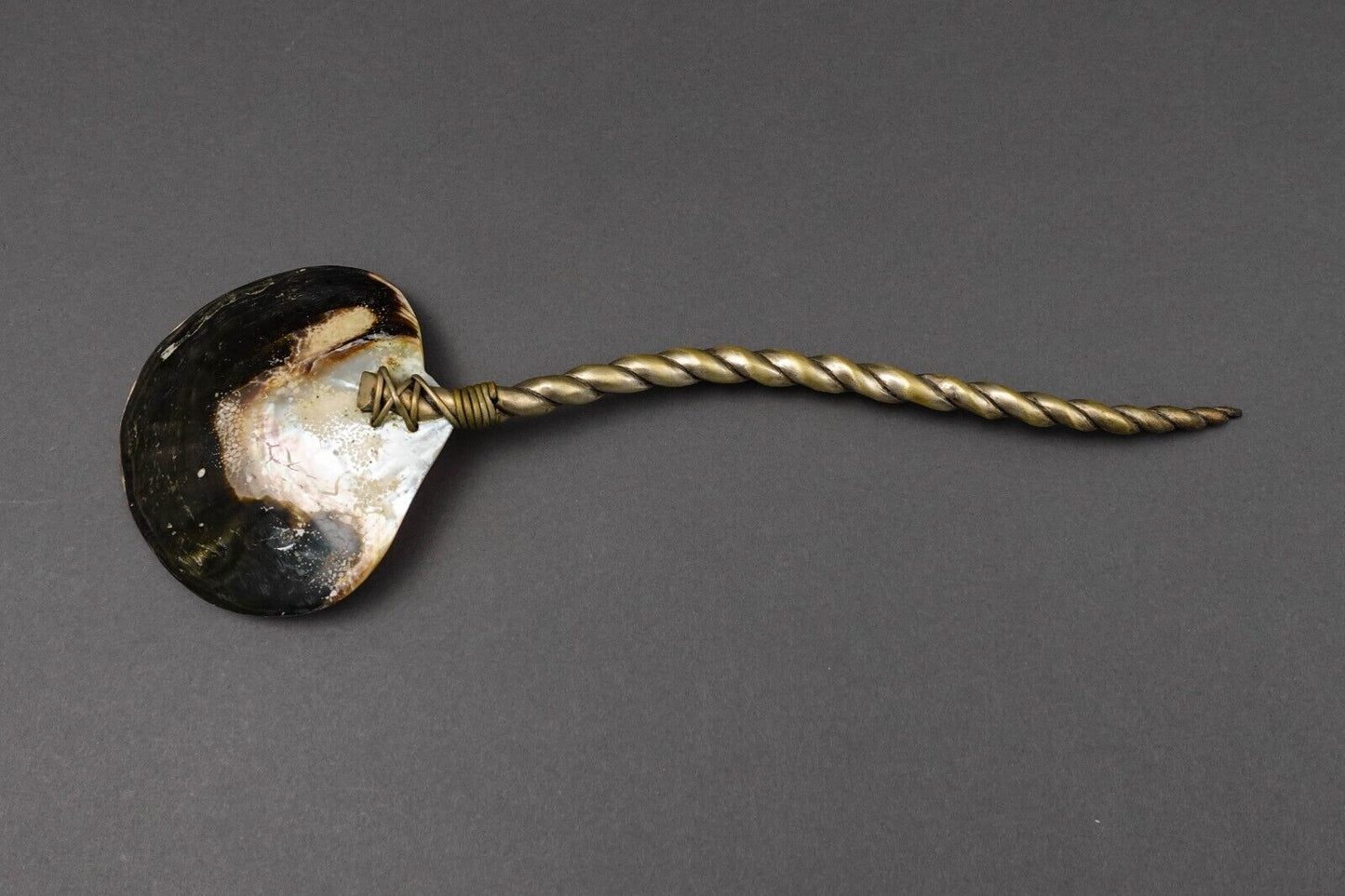 Antique Art Nouveau Mother Of Pearl Silver Plate Serving Spoon Serpentine Handle