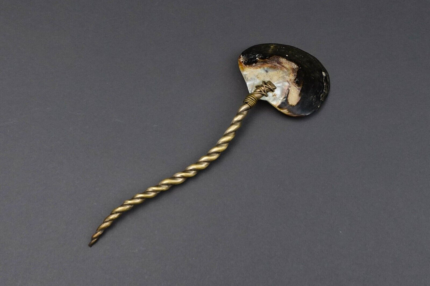 Antique Art Nouveau Mother Of Pearl Silver Plate Serving Spoon Serpentine Handle