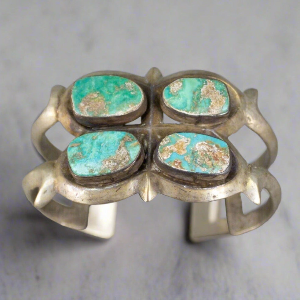 Native American Vintage Handmade Sterling Silver Navajo Turquoise Cuff Bracelet