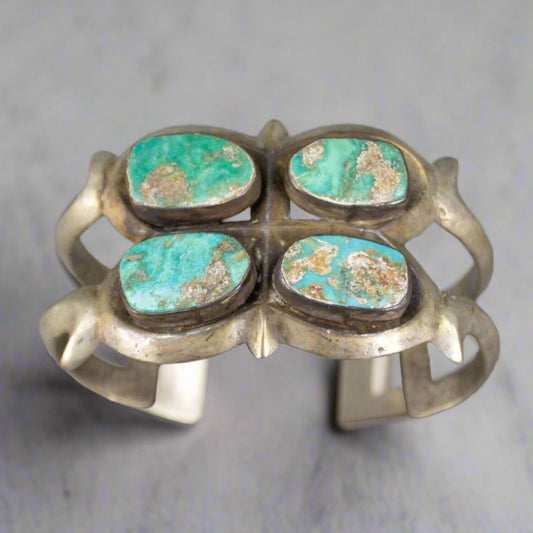 Native American Vintage Handmade Sterling Silver Navajo Turquoise Cuff Bracelet