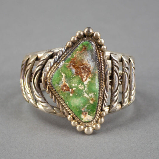 Native American Signed DS Sterling Navajo Green Royston Turquoise Cuff Bracelet