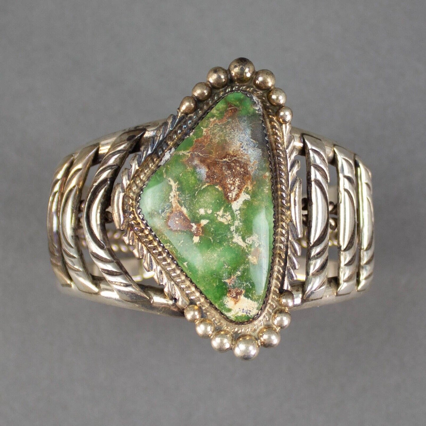 Native American Signed DS Sterling Navajo Green Royston Turquoise Cuff Bracelet