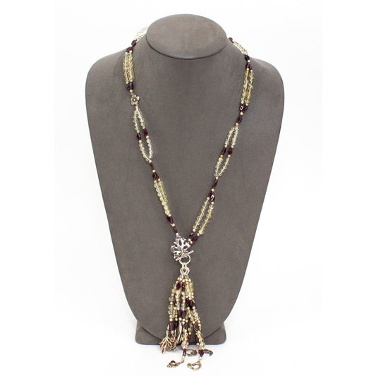 Sterling Quartz Amethyst Beaded Multi Strand Dangling Pendants Tassel Necklace