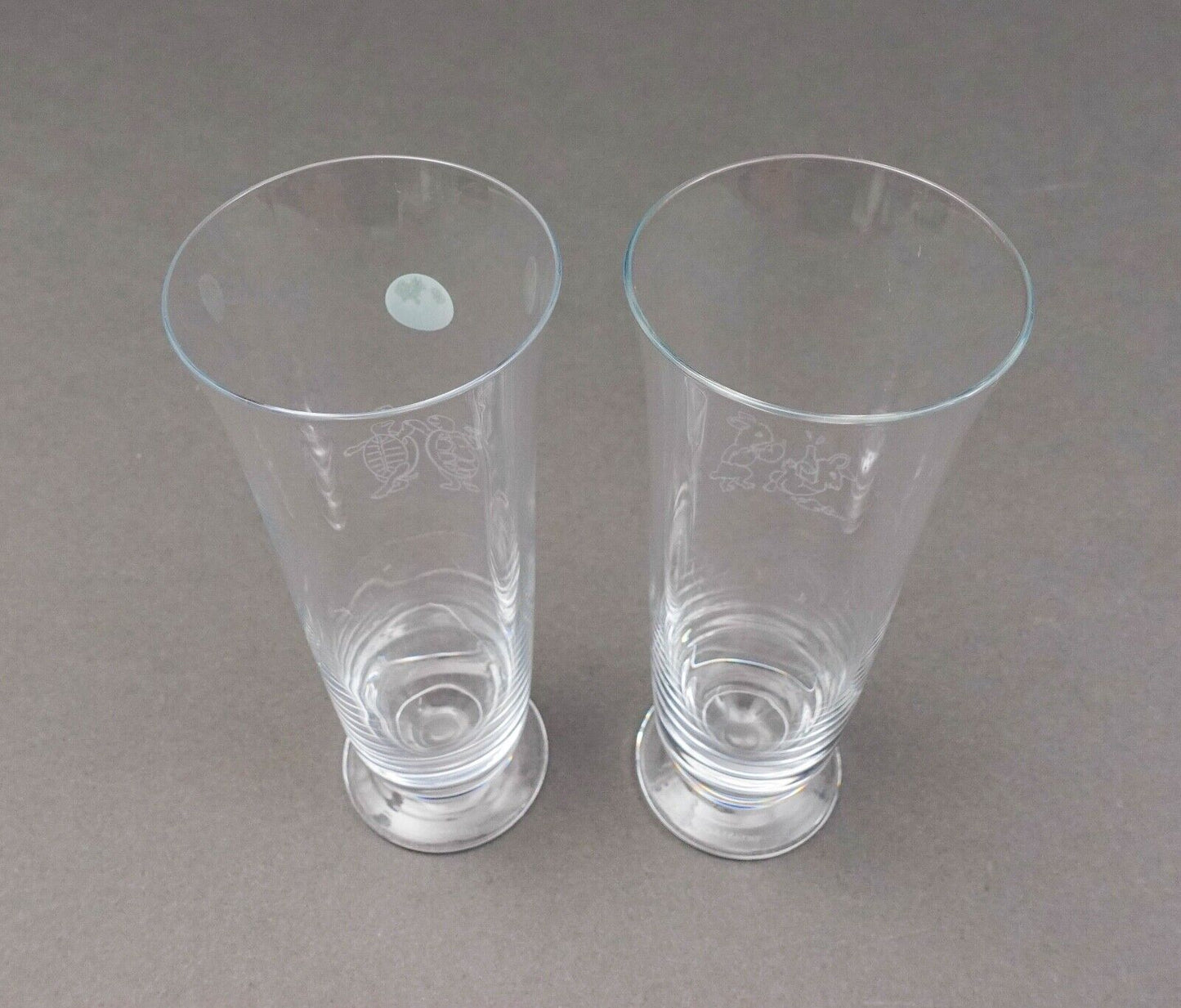 Tiffany & Co Signed Turtle Hare Rabbit Fluted Champagne Crystal Glass Set Of 2